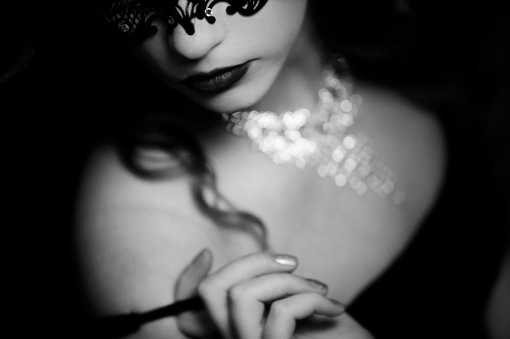 black and white photography black lingerie masquerade editorial 