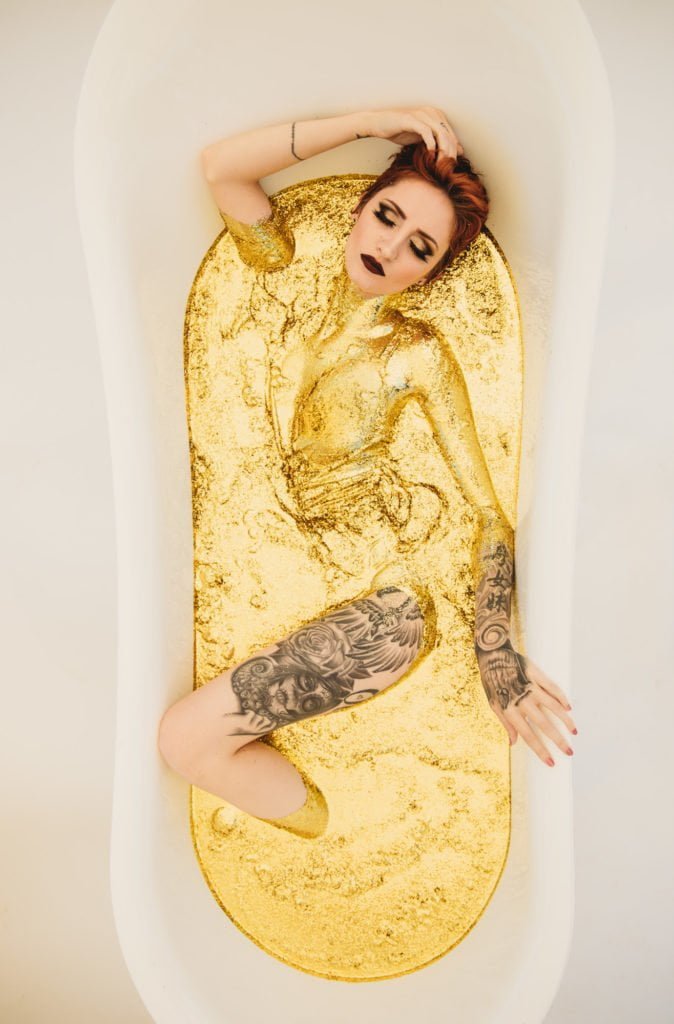 sexy body bear claw bathtub boudoir tattoos body glitter photoshoot