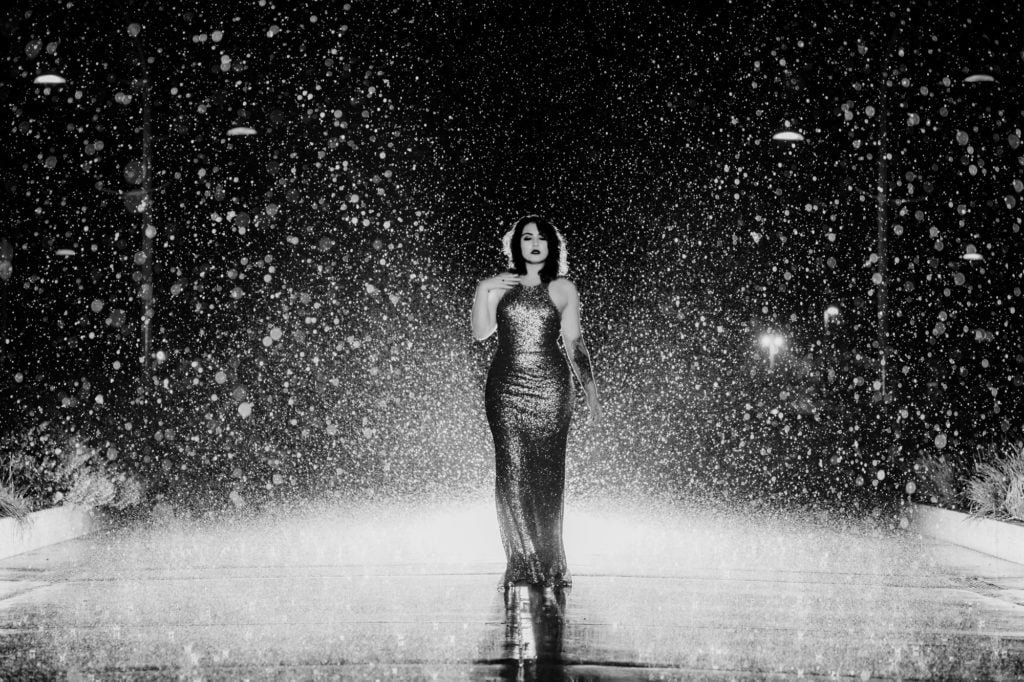 black and white photography fashion photography rain long dress 